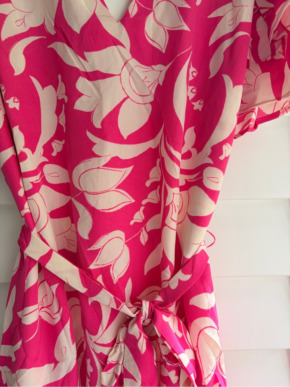 Umgee Pink and Cream Floral Tie-Waist Dress - Picture 4 of 9